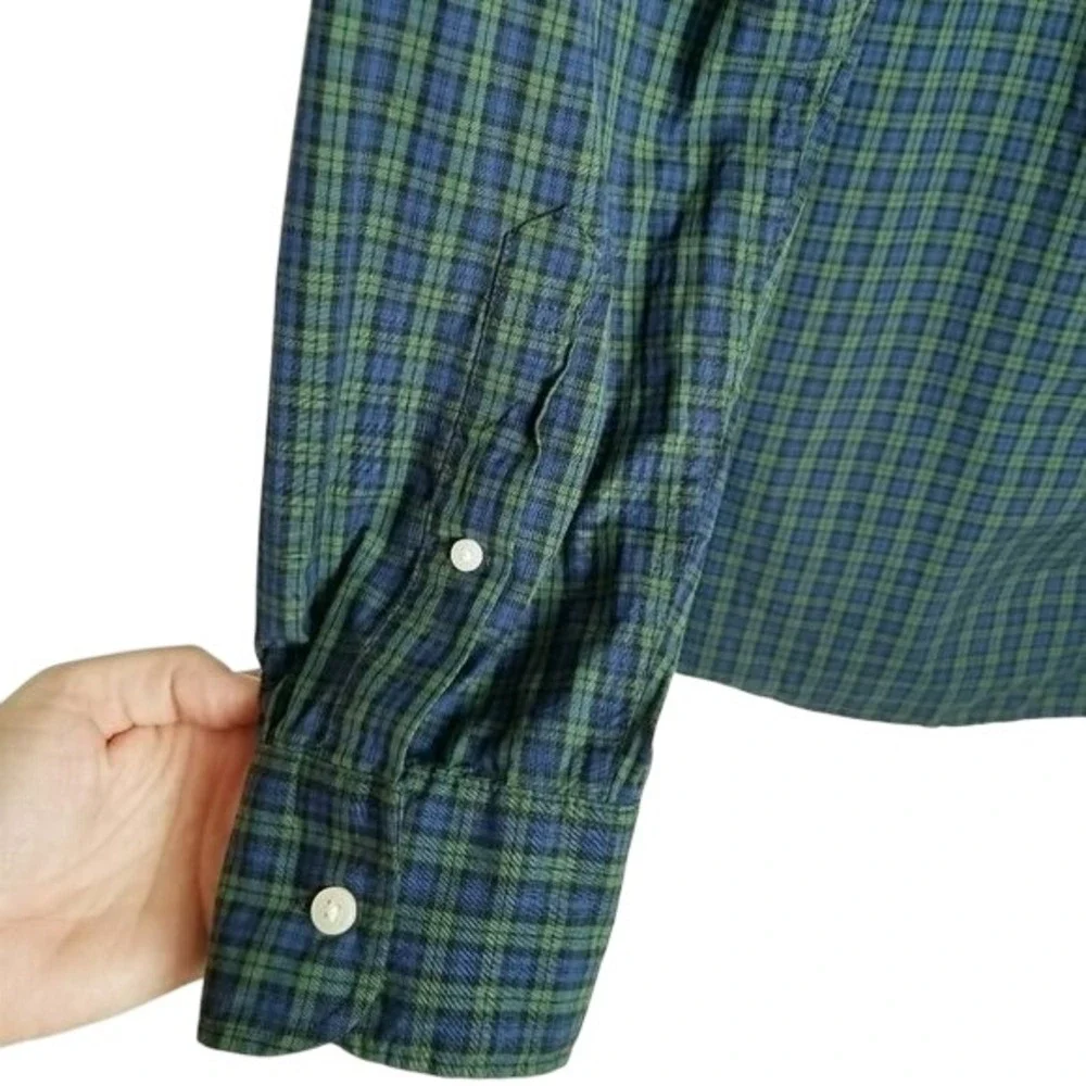 J. Crew Mens Stretch Secret Wash‎ Shirt Pine Plaid Organic Cotton Button Up M